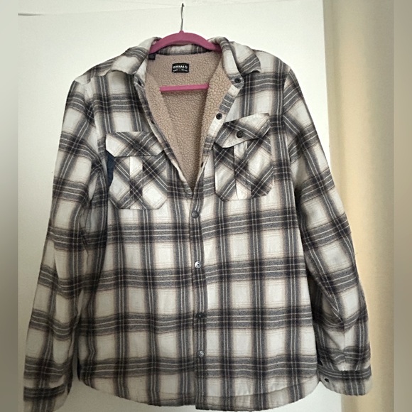 Buffalo David Bitton Cream and Gray Plaid Utility Jacket - Picture 1 of 7